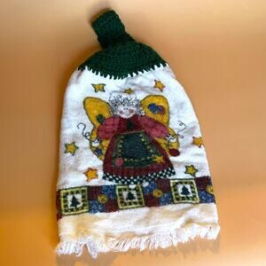 Handmade Christmas Angel Hanging Kitchen Towel Crochet Top Cottagecore 12"